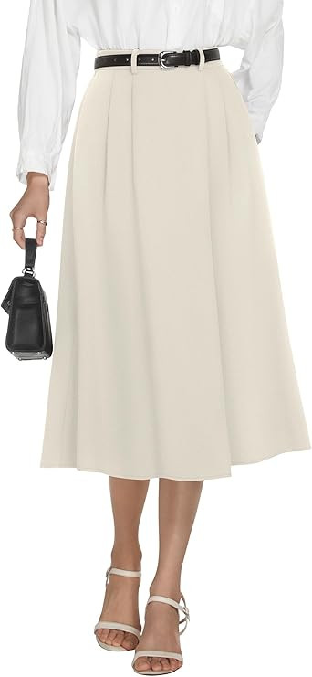 Casly Lamiit Women's High Waisted Midi Skirts Summer Business Skirt Flare Work A Line Pleated Ski... | Amazon (US)