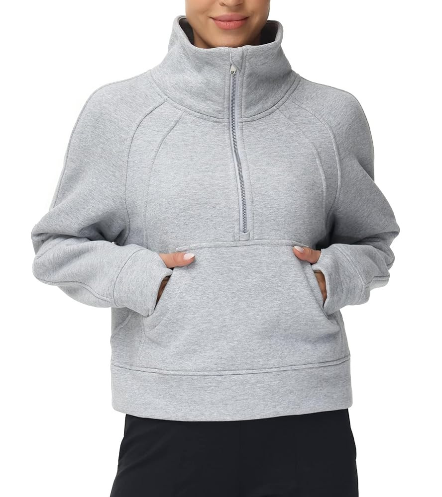 THE GYM PEOPLE Womens' Half Zip Pullover Fleece Stand Collar Crop Sweatshirt with Pockets Thumb H... | Amazon (US)