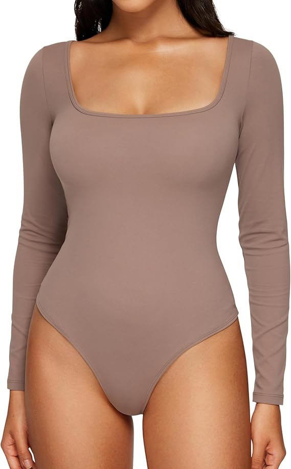 CRZ YOGA Butterluxe Square Neck Long Sleeve Bodysuit for Women Sexy Thong Layering Tops Soft Stre... | Amazon (US)