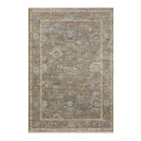 Nora Mossy Green Distressed Persian Style Area Rug | World Market