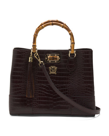 Made In Italy Leather 3 Compartment Satchel | TJ Maxx