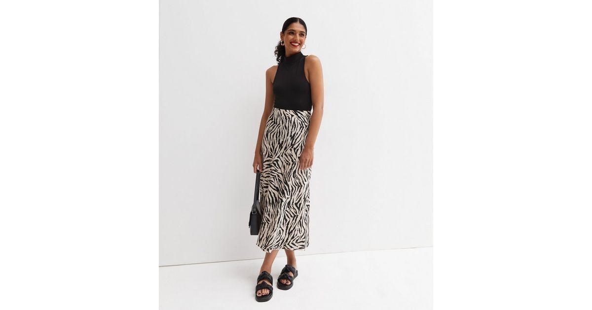 Stone Zebra Print Satin Bias Cut Midi Skirt
						
						Add to Saved Items
						Remove from Sav... | New Look (UK)