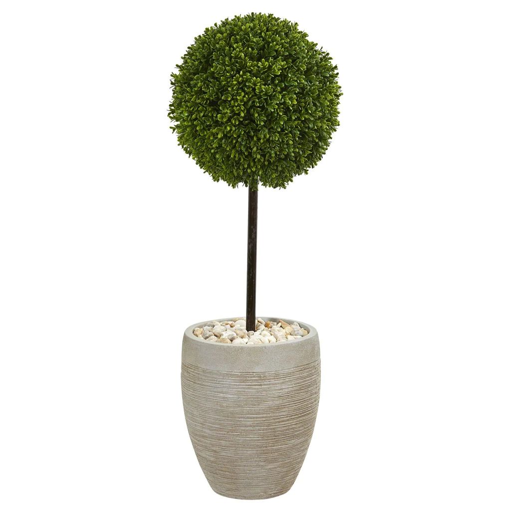 3’ Boxwood Ball Topiary Artificial Tree in Oval Planter UV Resistant (Indoor/Outdoor) | Nearly Natural