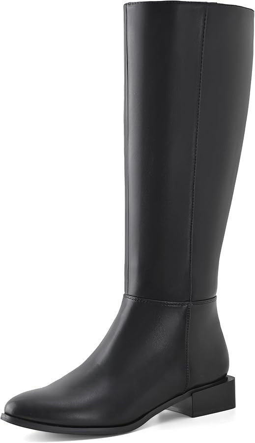 Shoe'N Tale Women's Knee High Boots Chunky Low Heel Pointed Toe Winter Shoes with Side Zipper | Amazon (US)