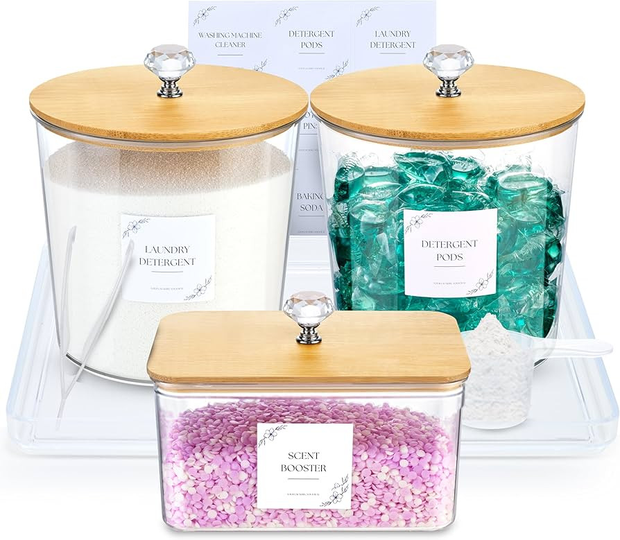 Laundry Pods Container with Air-Tight Design Dryer Sheet Holder, Storage Jars for Pods, Liquid, P... | Amazon (US)