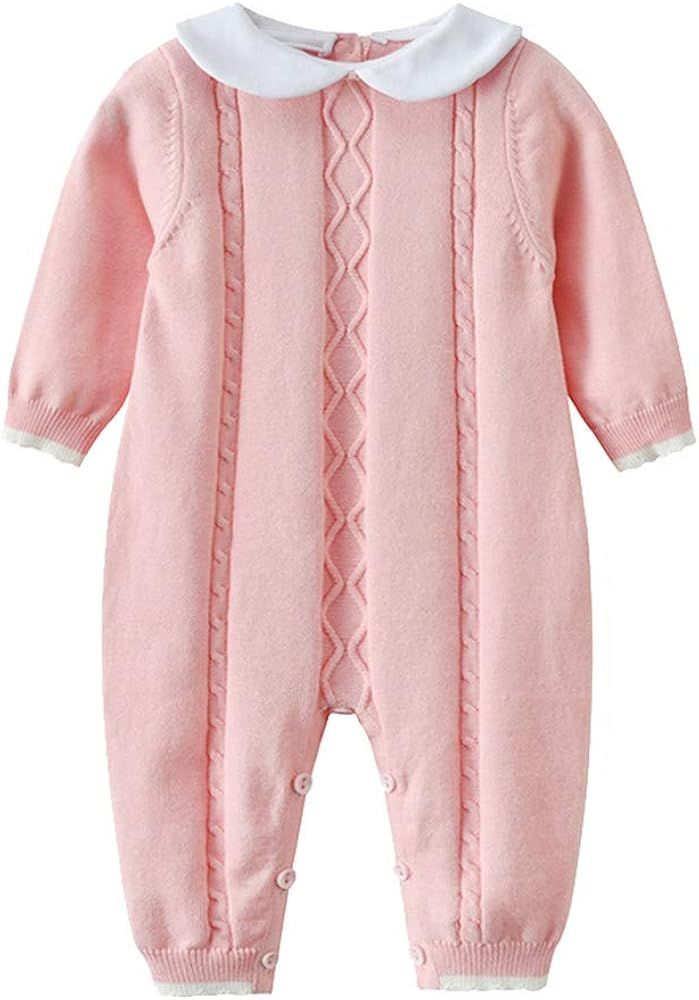 Auro Mesa Baby Infant Boy Girl Peter Pan Collar Knit Sweater Romper Outfit Clothes One-Piece Coverall Baby Clothing Jumpsuit | Amazon (US)