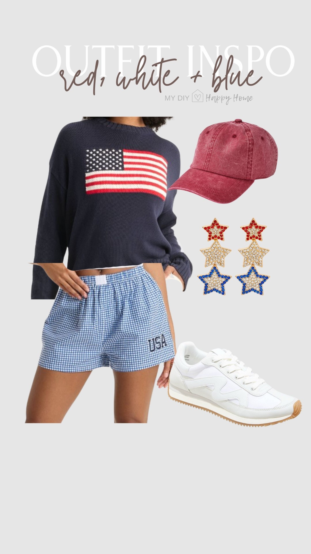 Summer outfit inspiration : 
Red, White & Blue

Flag top
Gingham USA shorts 
Sneakers 
Star earrings 
Red hat 

#LTKSummerEdit #LTKMidsize #LTKFindsUnder50