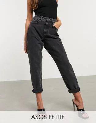 ASOS DESIGN Petite high rise 'Slouchy' mom jeans in washed black | ASOS (Global)