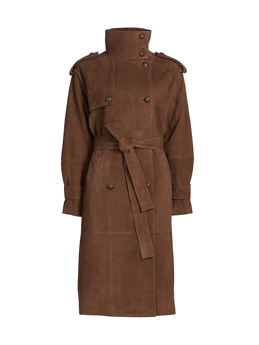 Women's Johnny Suede Double-Breasted Coat - Cognac - Size Medium | Saks Fifth Avenue