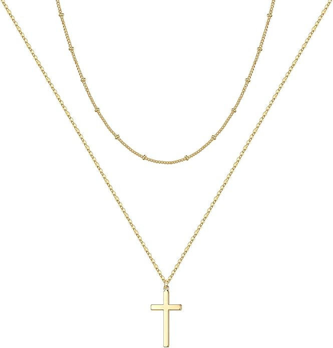 M MOOHAM Cross Necklace for Women Girls, Dainty Gold Plated Cross Pendant Necklace Sideways Cross... | Amazon (US)