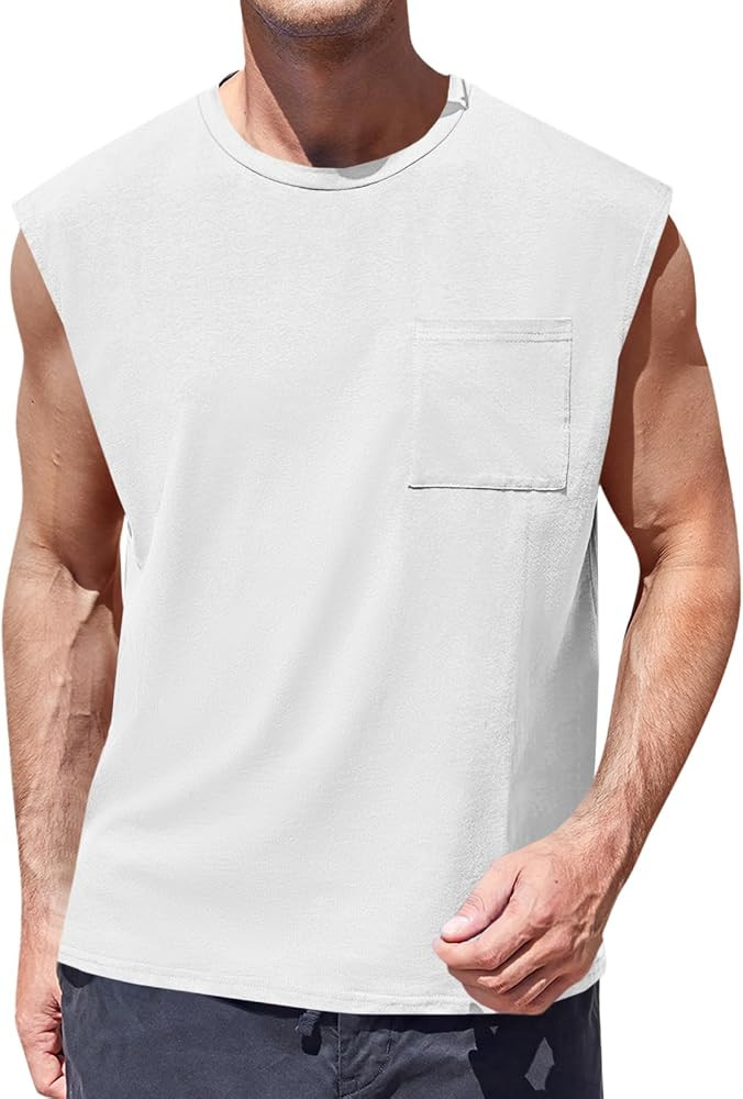 ZIWOCH Mens Sleeveless Tank Tops Workout Cut Off Shirts Muscle Gym T Shirts with Pocket | Amazon (US)