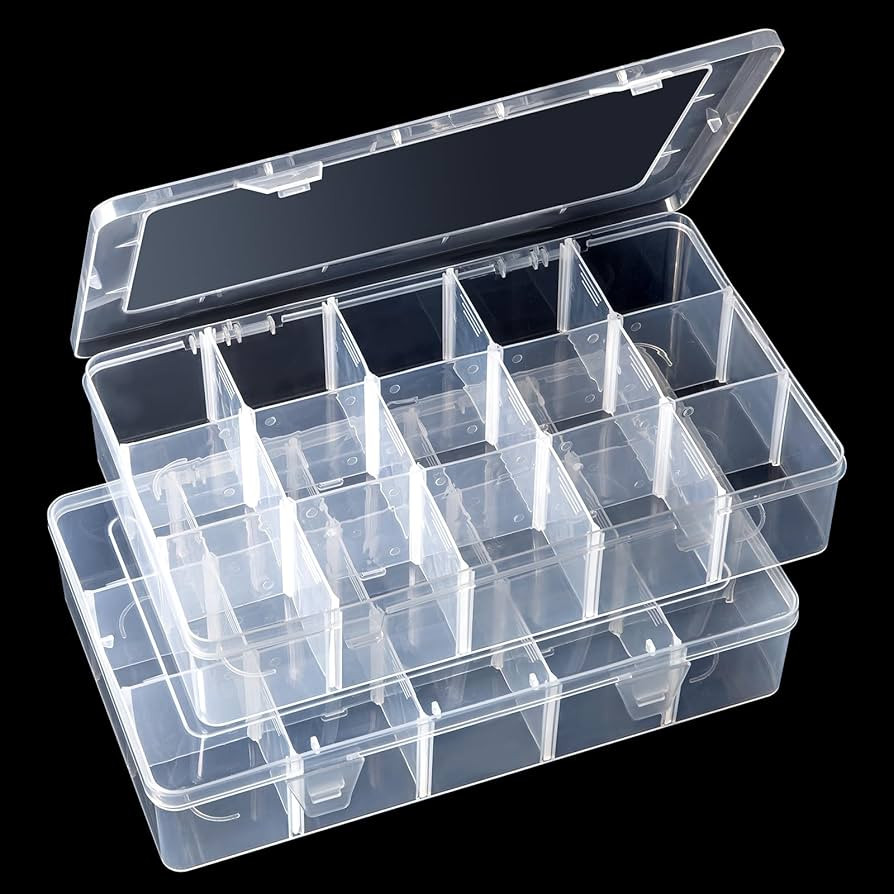 Gospire 2PCS 15 Large Grids Clear Plastic Jewelry Box Organizer Storage Container with Removable ... | Amazon (US)