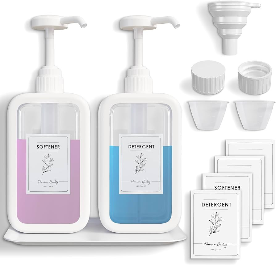 Liquid Laundry Detergent Dispenser - 64oz Plastic Laundry Detergent Containers w/Labels, Funnel, ... | Amazon (US)