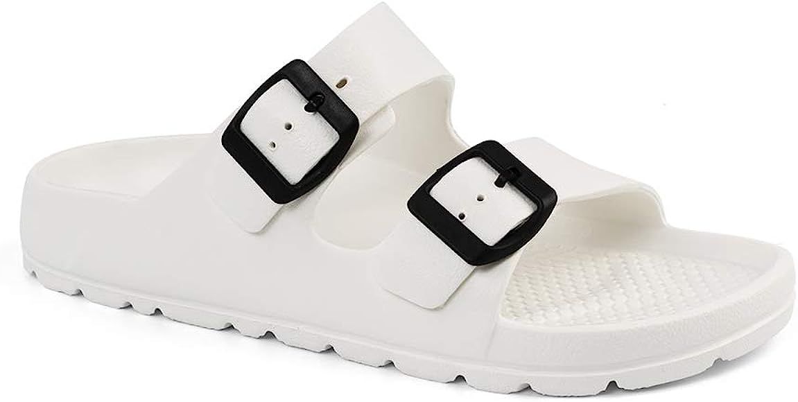 Women's Comfort Slides Double Buckle Adjustable EVA Flat Sandals | Amazon (US)