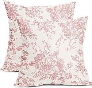 Kawani Pink and Cream Floral Pillow Covers 18x18 Inch Set of 2 Vintage Throw Chinoiserie Flower P... | Amazon (US)