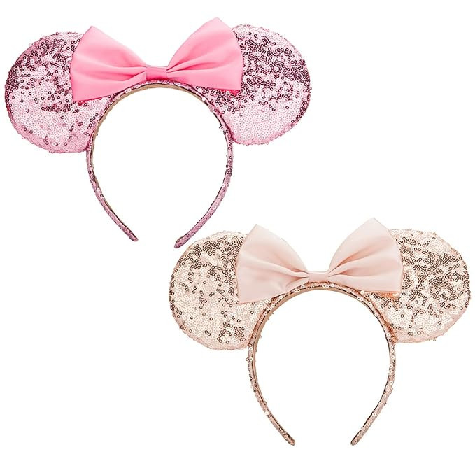 Mouse Ears headband,2pcs Sequin Halloween Minnie Ears Headband Glitter Hairband for Princess Part... | Amazon (US)