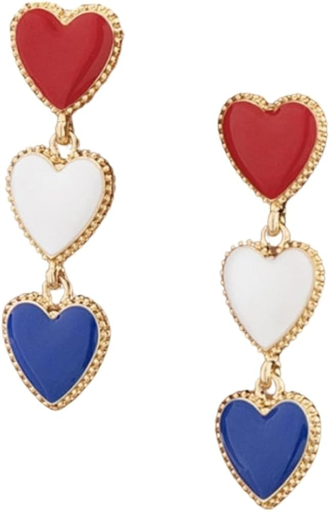American Flag Star Earrings for Women Patriotic Heart Flower Dangle Earrings Red White Blue 4th o... | Amazon (US)
