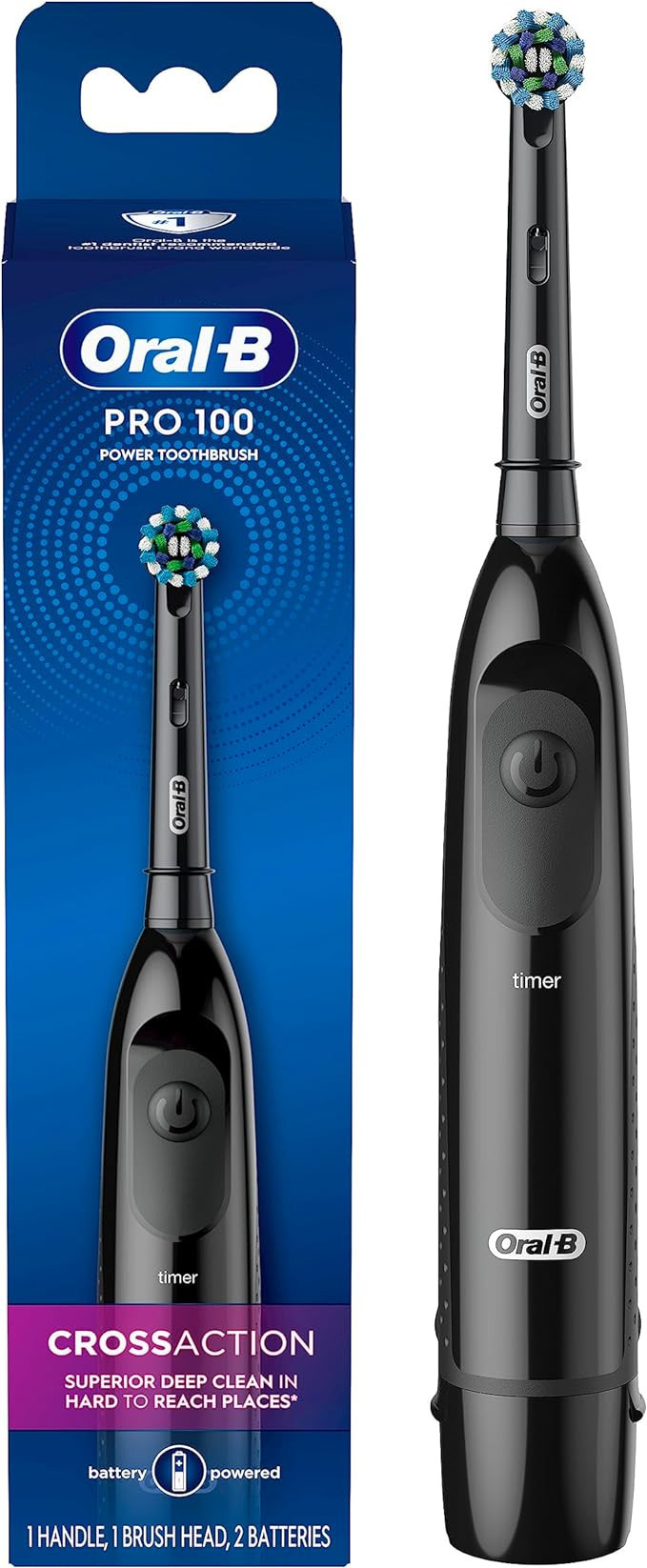 Oral-B Pro 100 CrossAction, Battery Powered Electric Toothbrush, Black | Amazon (US)