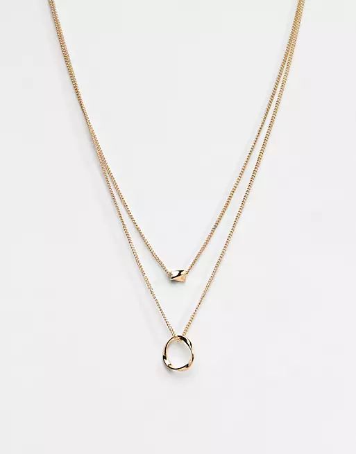 ASOS DESIGN Twisted Nugget Bead And Hoop Multirow Necklace | ASOS (Global)