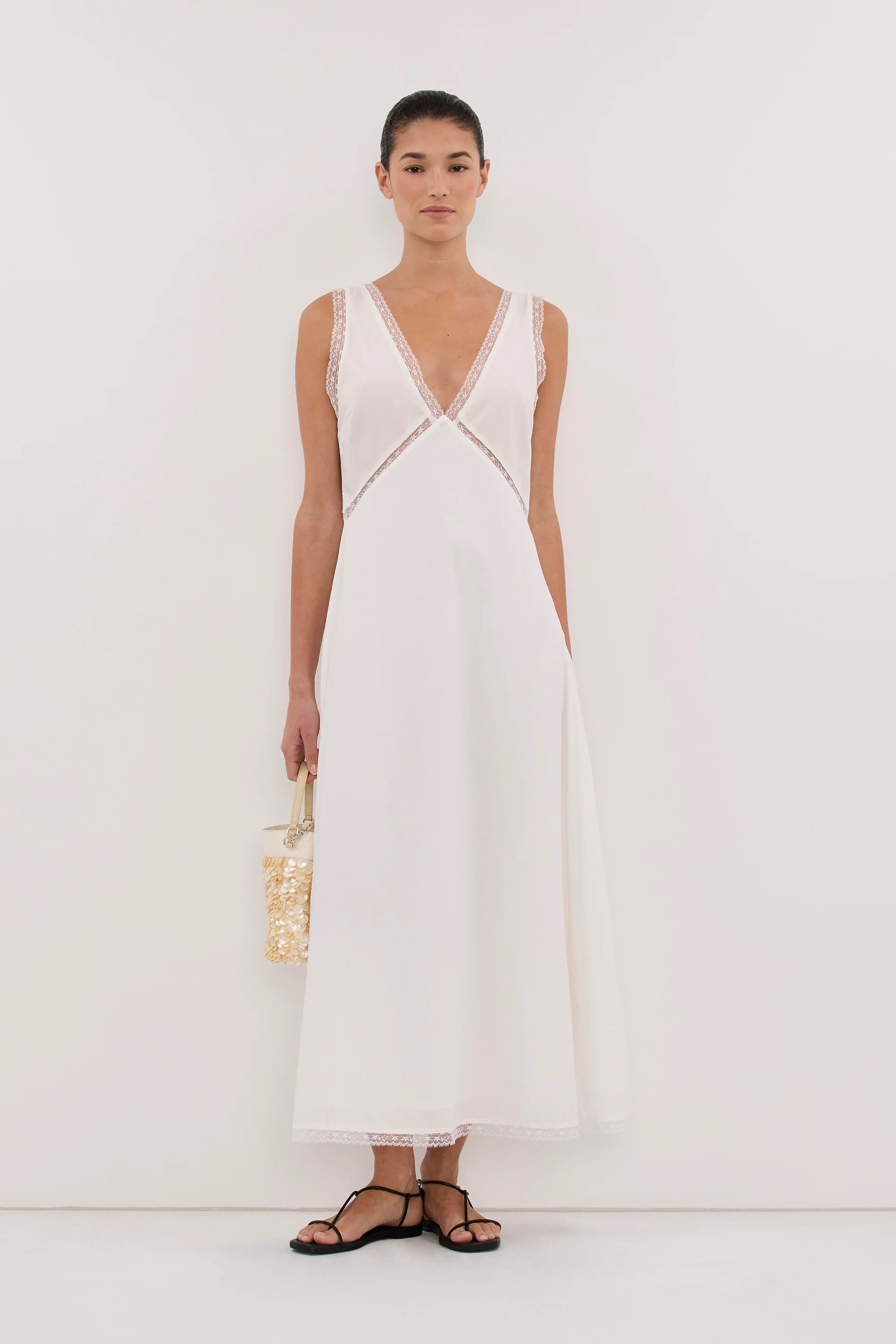ROSIN WHITE LACE TRIM MIDI DRESS | DISSH