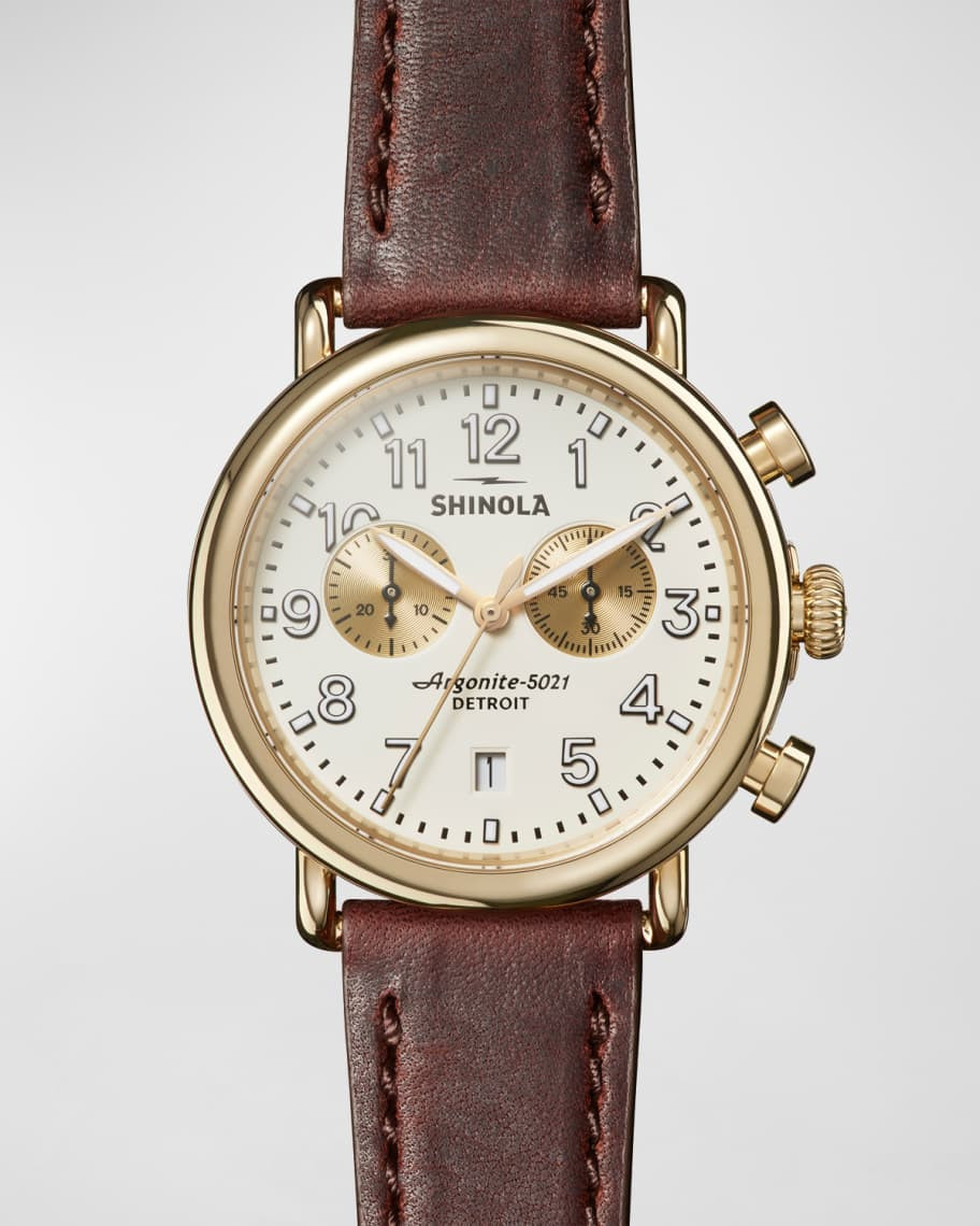 Shinola Men's 41mm Runwell Chronograph Watch, Brown/White | Neiman Marcus
