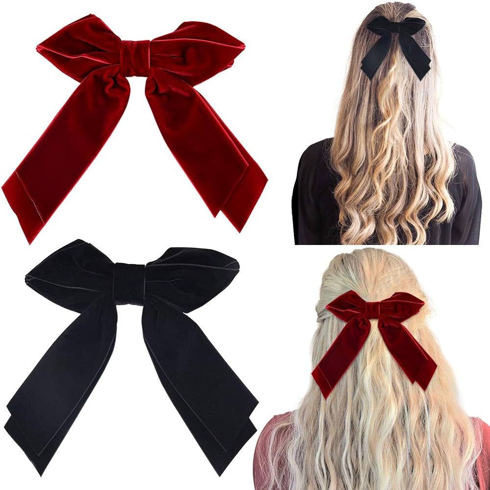DEEKA 2 PCS 6" Large Velvet Bows Hair Clips Barrettes Hair Accessories for Women and Girls | Amazon (US)