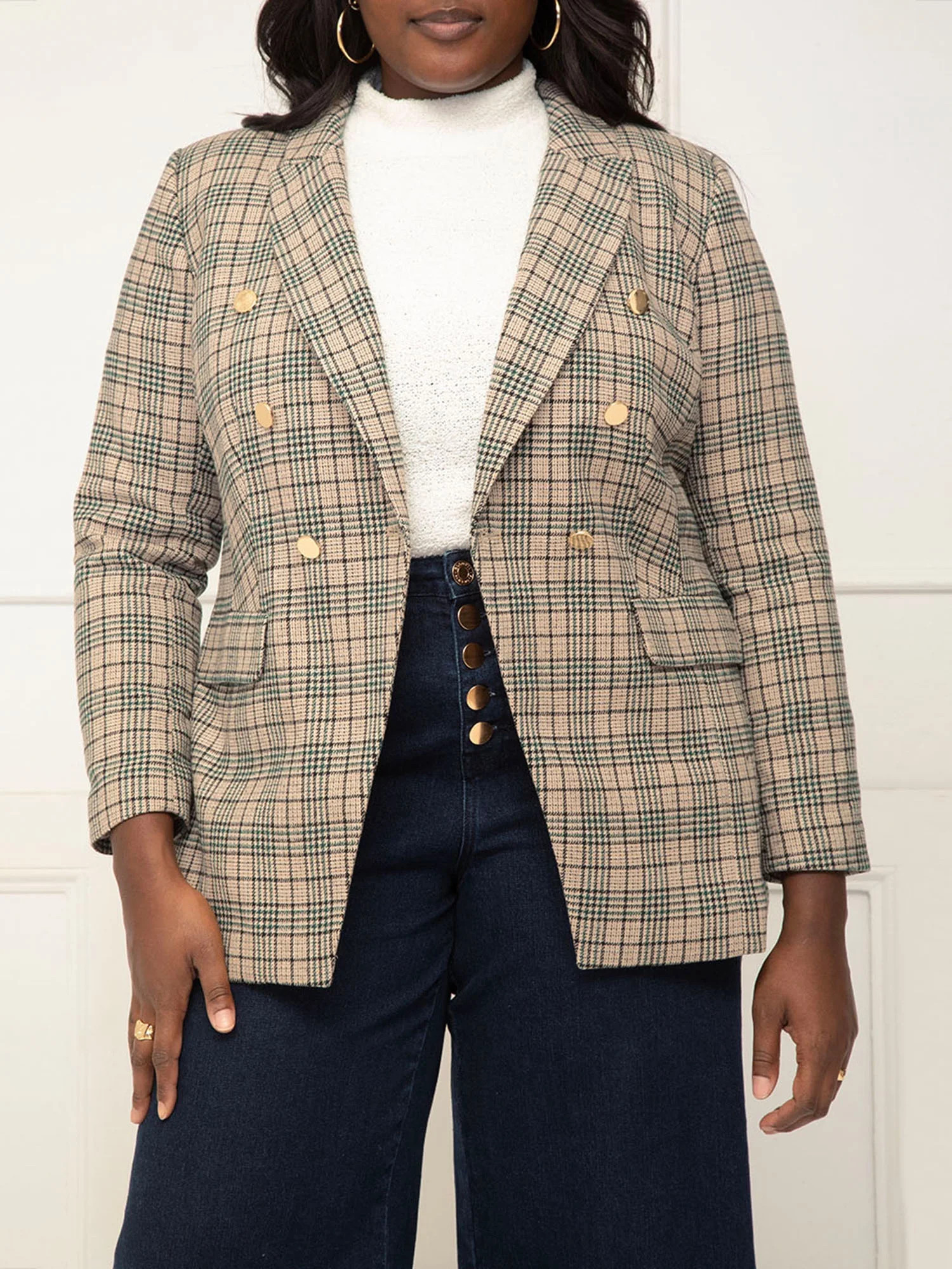 ELOQUII Elements Women's Plus Fitted Angular Tweed Blazer | Walmart (US)