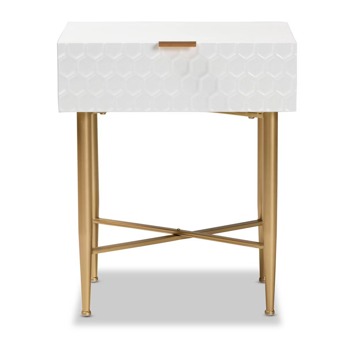 Marcin Wood and Metal 1 Drawer Nightstand White/Gold - Baxton Studio | Target