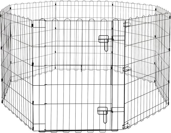 Amazon Basics Foldable Metal Pet Dog Exercise Fence Pen With Door Gate - 60 x 60 x 30 Inches, Bla... | Amazon (US)