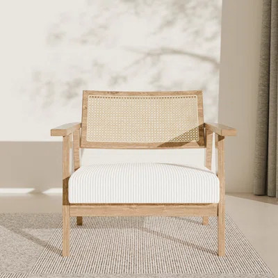 Cane Back Accent Chair, Wood Armchair with Upholstered Seat, White | Wayfair North America