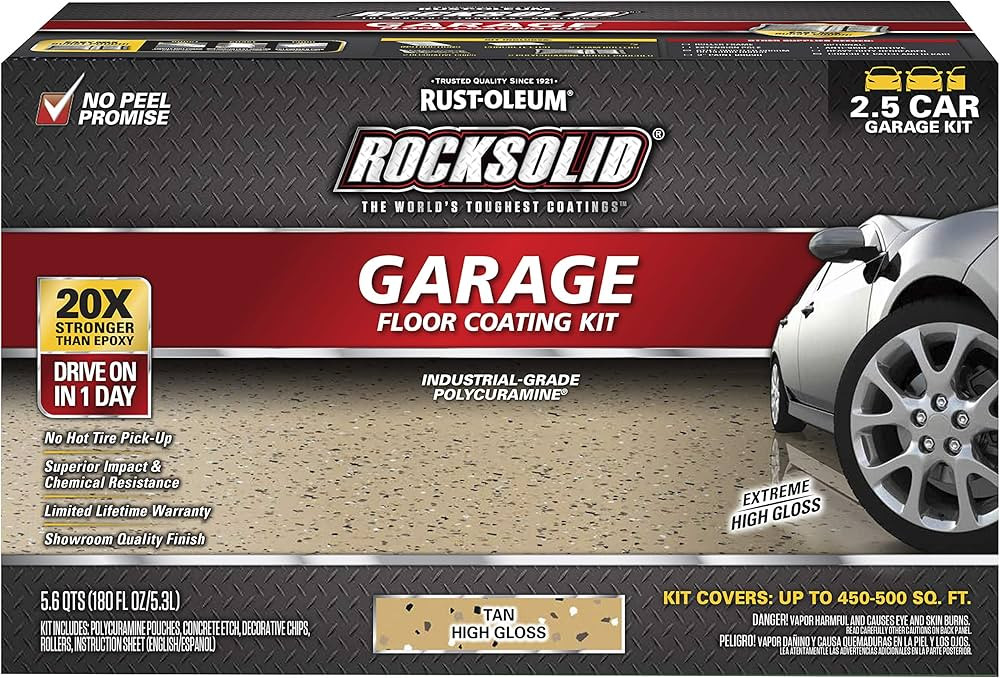 Rust-Oleum 293515 Rocksolid Polycuramine Garage Floor Oil Coating, 2.5 Car Kit, Tan | Amazon (US)
