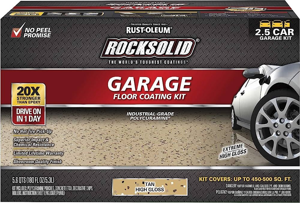 Rust-Oleum 293515 Rocksolid Polycuramine Garage Floor Oil Coating, 2.5 Car Kit, Tan | Amazon (US)