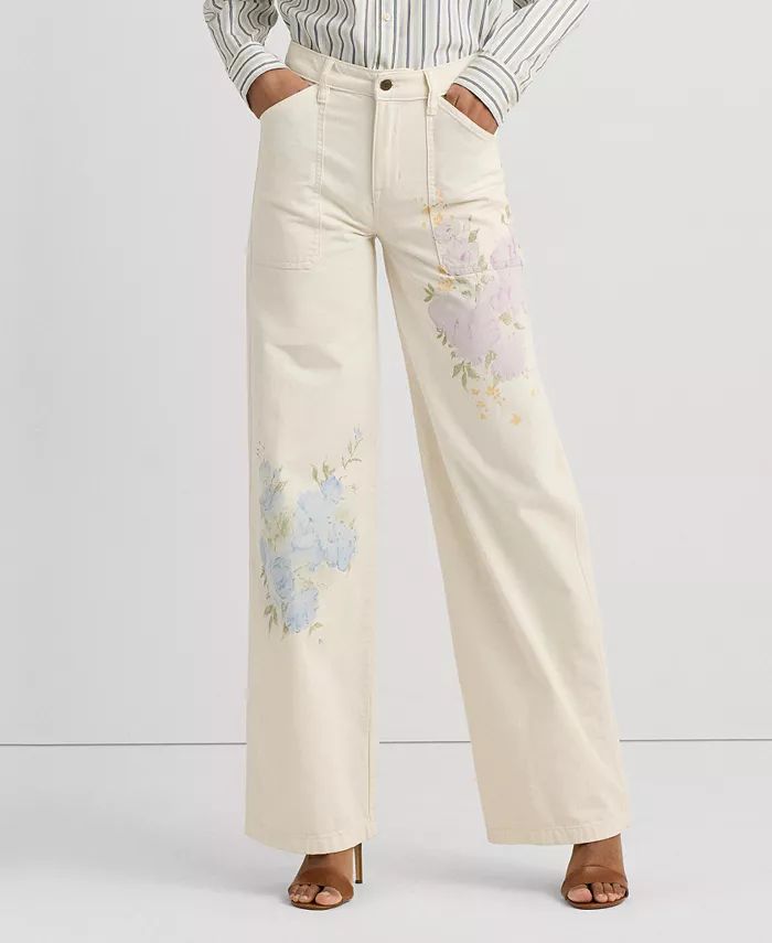 Lauren Ralph Lauren Women's Printed High-Rise Wide-Leg Jeans, Regular & Petite - Macy's | Macy's