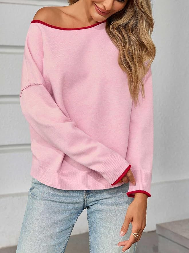 Saodimallsu Womens Off The Shoulder Sweater Oversized Long Sleeve Knit Sweaters 2025 Casual Color... | Amazon (US)