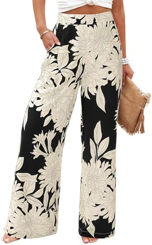 BTFBM Womens Wide Leg Summer Pants 2025 Boho Beach Vacation Loose Elastic Waist Printed Palazzo P... | Amazon (US)