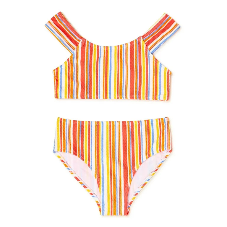 Wonder Nation Girls 2-Piece Striped Bikini Swimsuit, Sizes 4-18 & Plus - Walmart.com | Walmart (US)