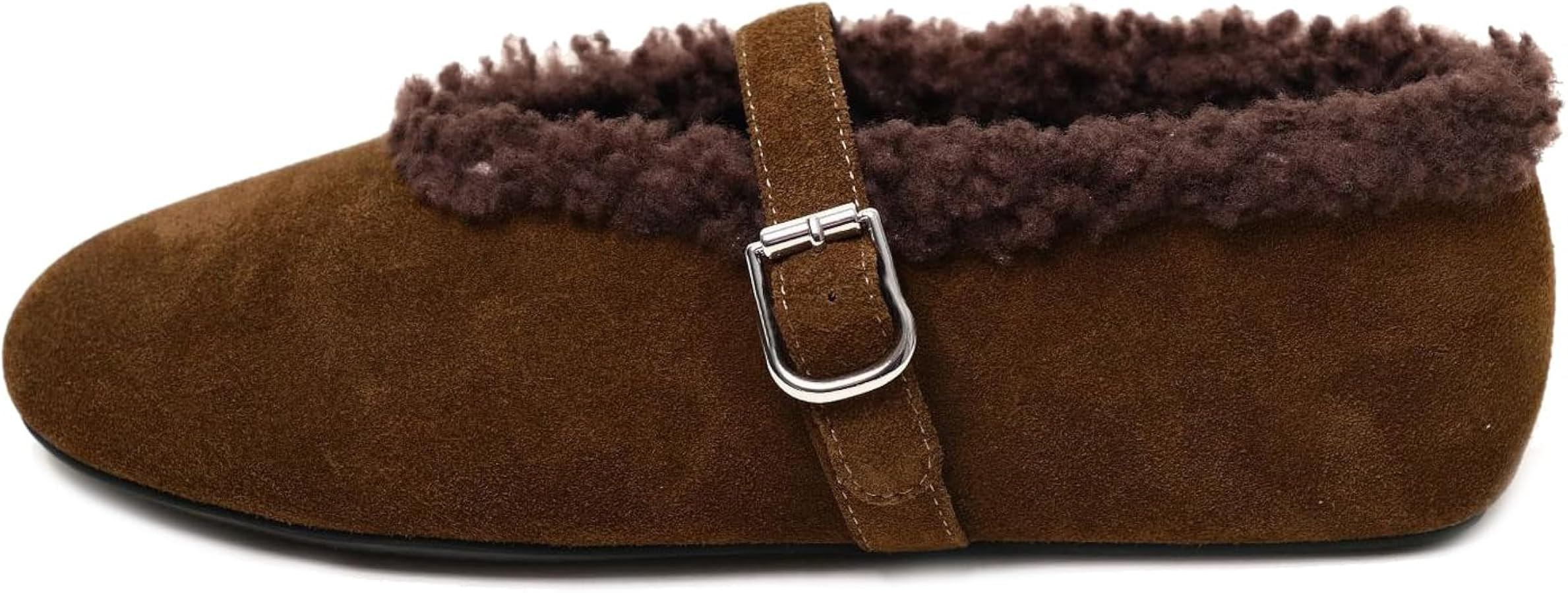 Women's Suede Mary Jane Flats Round Toe Ballet Shoes with Faux Fur Lining Buckle Strap Slip-On Wa... | Amazon (US)