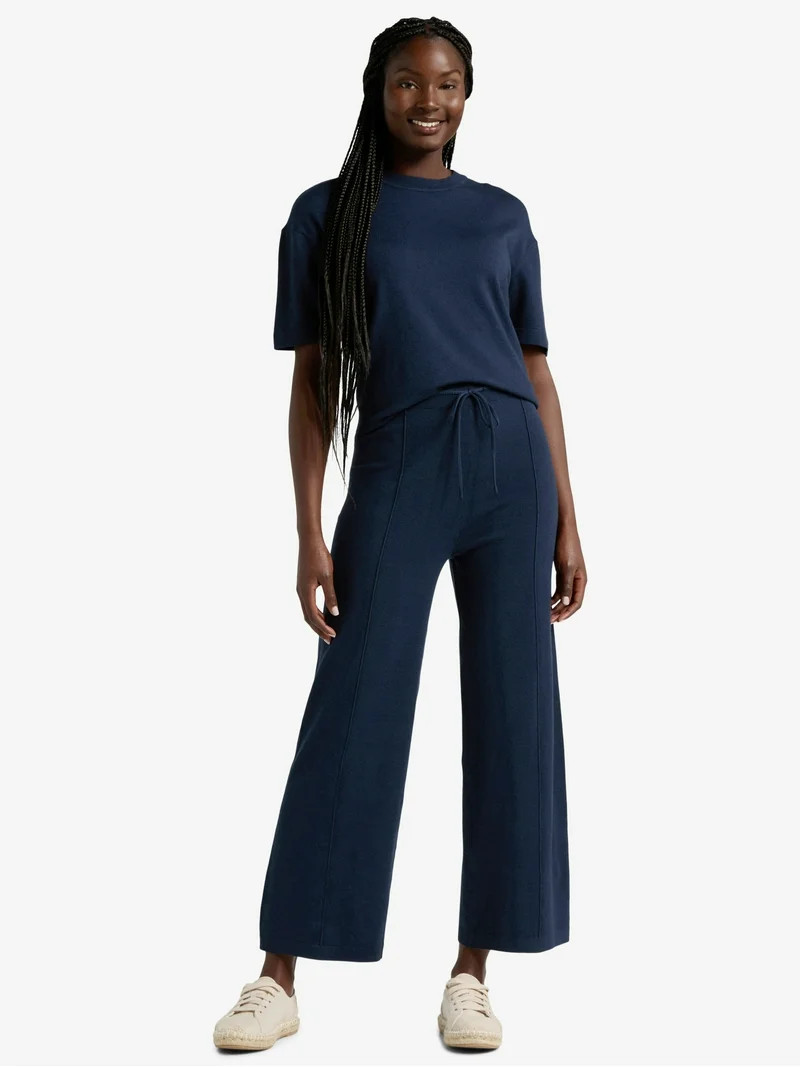 Time & Tru Women's 2-Piece Short Sleeve Sweater and Wide Leg Pant Set, Sizes XS- XXXL - Walmart.c... | Walmart (US)