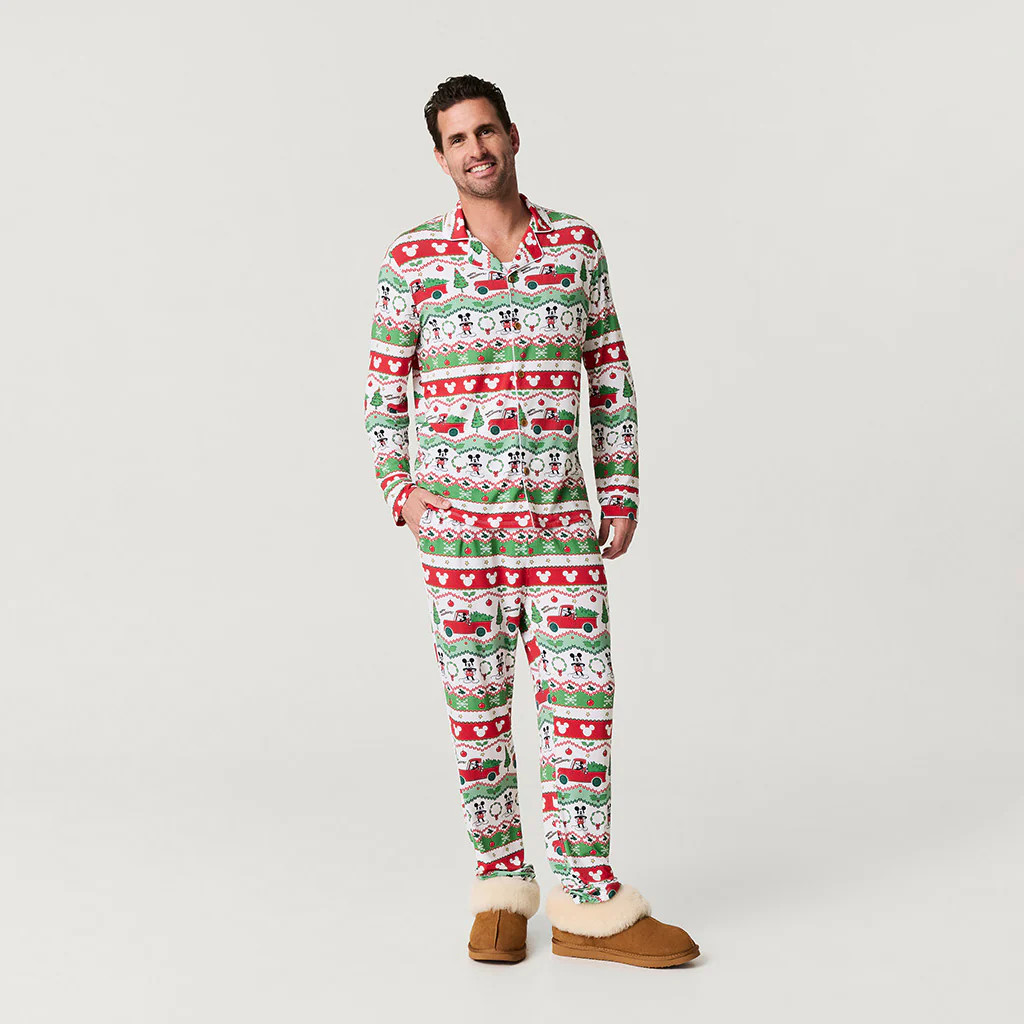 Mickey Mouse Red Long Sleeve Luxe Men's Pajamas | Disney Mickey Fair Isle | Posh Peanut