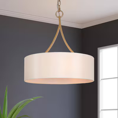 ZEVNI Mushlee Modern Farmhouse 3 -Light Matte Gold Cage Fabric Metal Chandelier Lowes.com | Lowe's