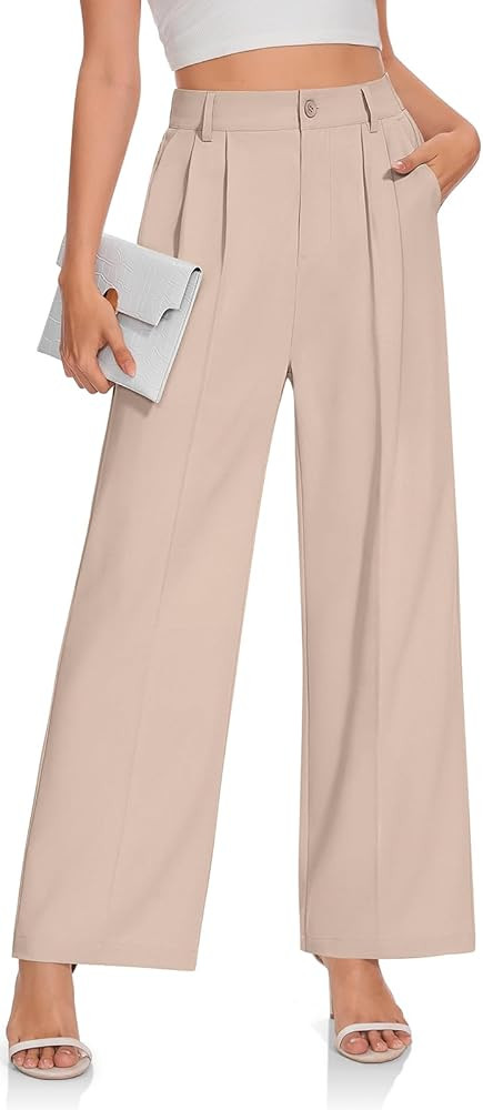 TARSE Womens Business Casual Dress Pants Wide Leg Work Trousers Palazzo Flowy High Elastic Waiste... | Amazon (US)