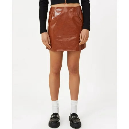 Women s Faux Leather Mini Skirt Autumn Brown XL | Walmart (US)
