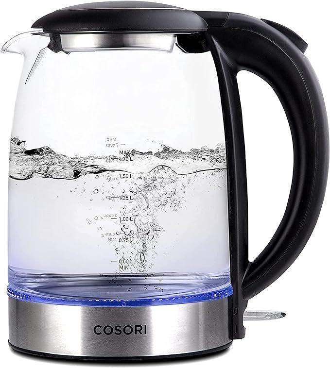 COSORI Electric Kettle with Stainless Steel Filter and Inner Lid, 1500W Wide Opening 1.7L Glass T... | Amazon (US)