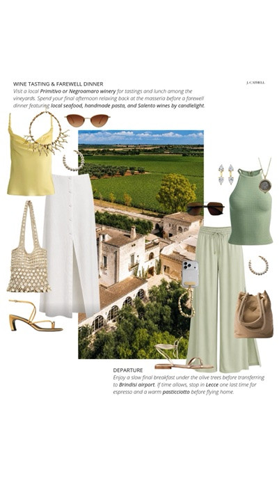 Puglia is the kind of place that changes your pace completely — long lunches, olive groves for miles, whitewashed towns, beach clubs on impossibly blue water, and hotels so beautiful you genuinely never want to leave. 🇮🇹✨

This edit is inspired by the ultimate luxury escape through southern Italy, from Borgo Egnazia to Masseria Trapanà, with chic looks for seaside aperitivos, yacht days, slow mornings, sunset dinners, and every gorgeous moment in between. Think linen sets, elevated sandals, beautiful swimwear, raffia textures, and effortless pieces made for an Italian summer.

Shop the full Puglia-inspired edit below. ☀️

#LTKSeasonal #LTKOver40 #LTKTravel