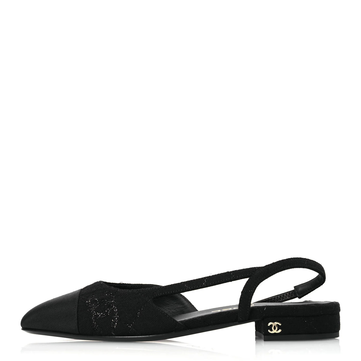 Chanel Wool Grosgrain Cap Toe CC Logo Slingback Flats 37.5 Black 1736344 | FASHIONPHILE (US)