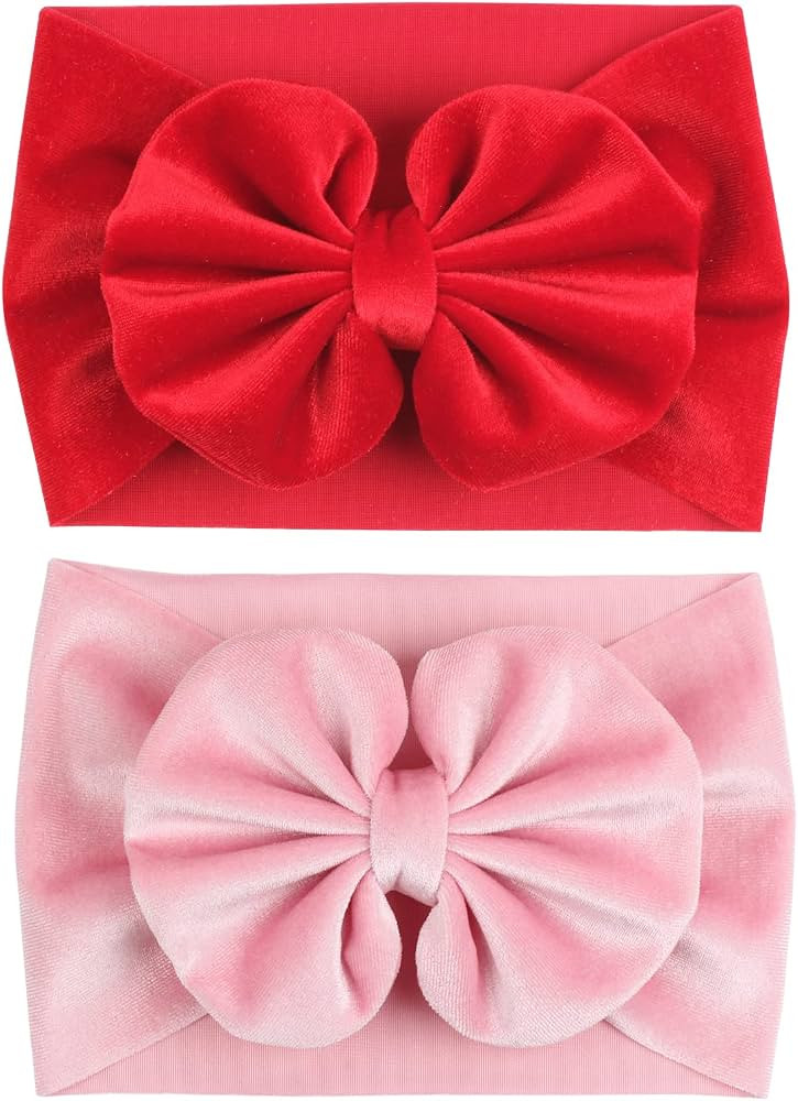 YanJie Valentine's Baby Girl Headbands, Velvet Red Baby Girl Bows Soft Newborn Pink Elastics Baby... | Amazon (US)
