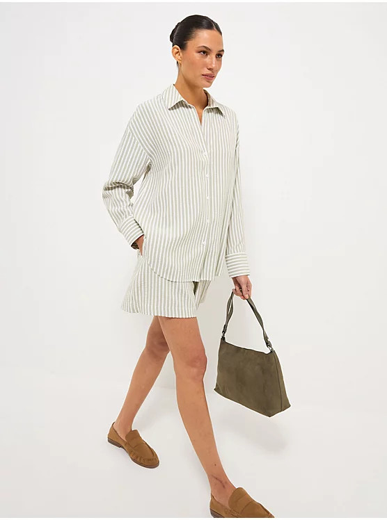 Green Striped Seersucker Shirt and Shorts Co-ord | George