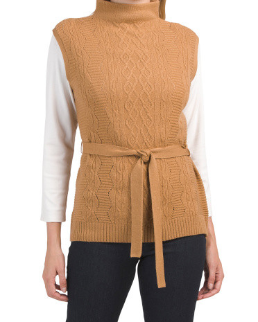 Merino Wool Funnel Neck Cable Knit Vest | TJ Maxx