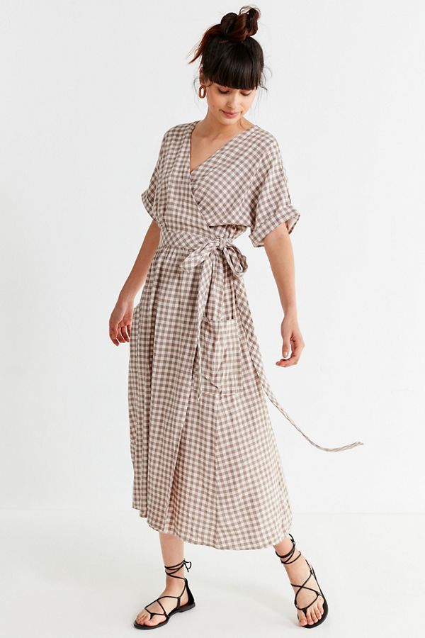 UO Gabrielle Linen Midi Wrap Dress | Urban Outfitters (US and RoW)