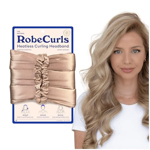 RobeCurls Original Heatless Hair Curler Set with 2 Scrunchies - Patented Satin Curling Headband with Wire Hold for Heatless Curls Overnight - Gentle Hair Curlers to Sleep In for Women & Kids, Cream | Amazon (US)